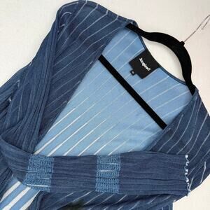 Desigual Blue Red White Pleated Open Front Cardigan Lightweight Sweater XL